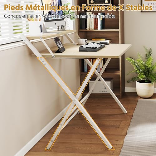 product-Yaheetech-Bureau-d'Ordinateur,-Bureau-Pliable-80cm-en-L,-Table-d'écriture-avec-Petit-Étagère-Surélevée-et-Pieds-en-Forme-X,-pour-Chambre-Salon-d'étude-Petits-Espaces,-Bois-Clair,-80×50×74,5cm-4.jpg
